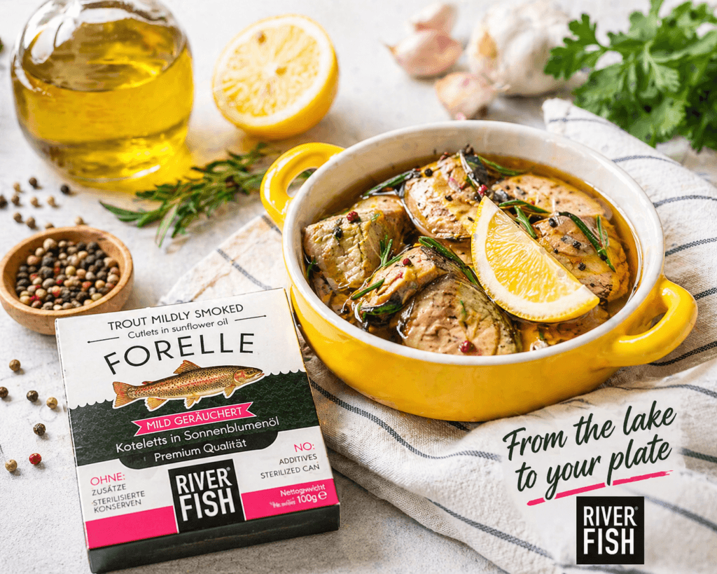 Last Catch 2016 smoked trout in oil served with lemon herbs and spices River Fish