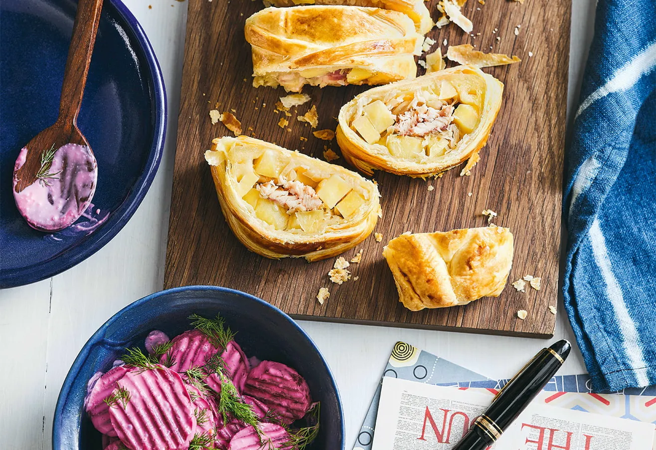 Last Catch 2016 recipes – smoked trout strudel with beetroot and sour cream salad