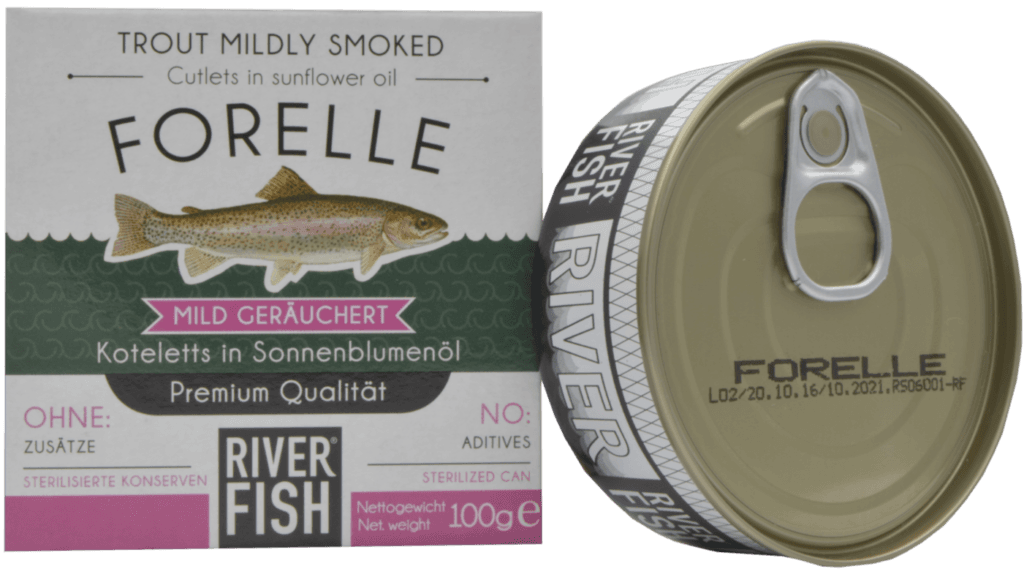 Last Catch 2016 Forelle vintage smoked trout in sunflower oil River Fish premium can and box