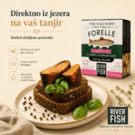 Dimljeni kotleti pastrmke servirani na zanatskom tamnom hlebu uz River Fish premium pakovanje