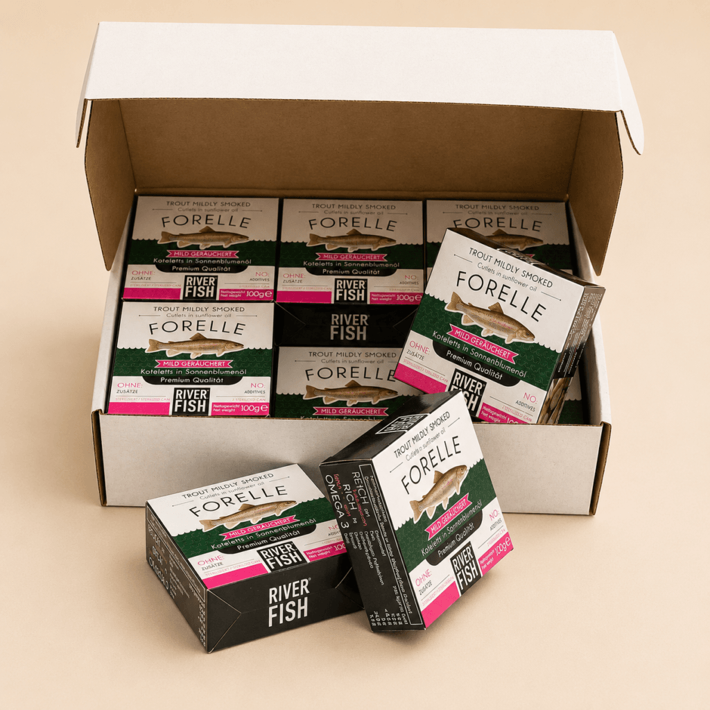 Last Catch 2016 collector box with 12 cans of vintage trout