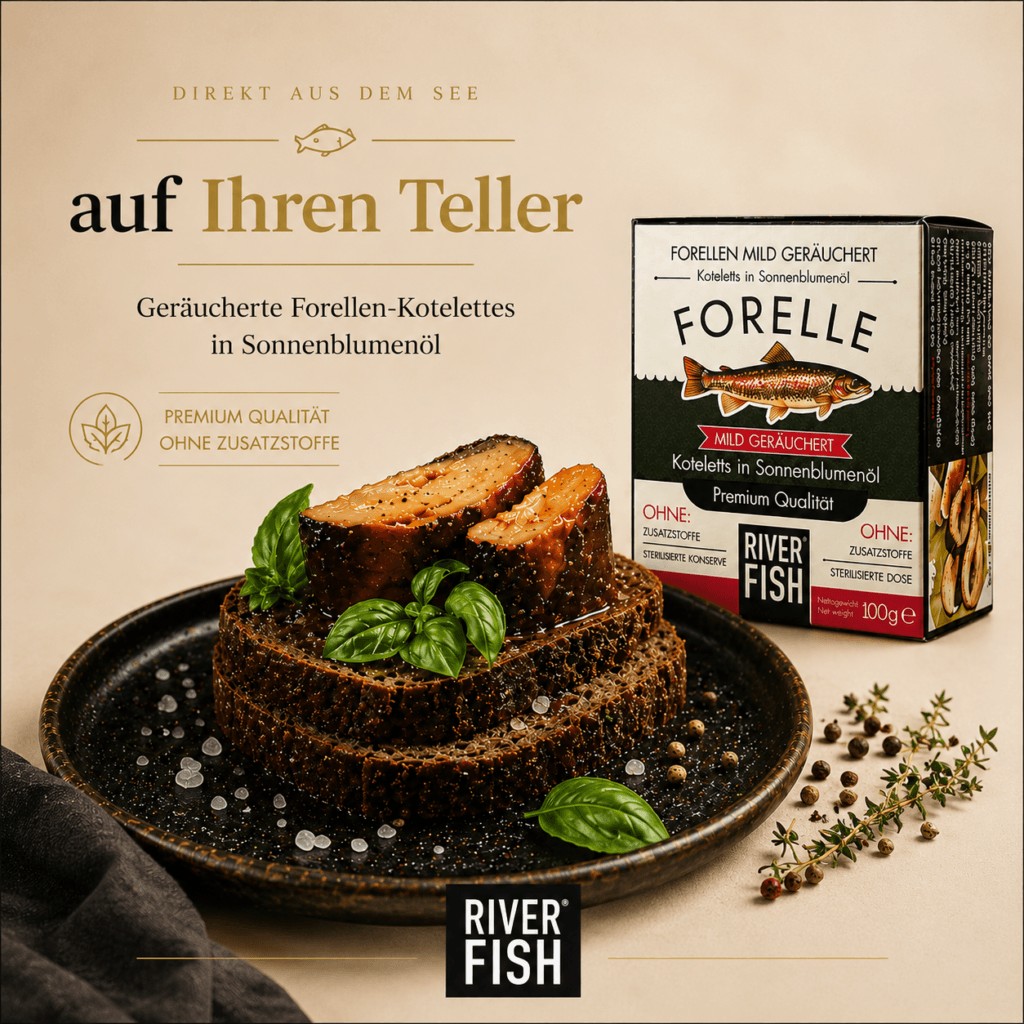 Last Catch 2016 geräucherte Vintage-Forelle auf rustikalem Brot serviert