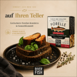 Last Catch 2016 geräucherte Vintage-Forelle auf rustikalem Brot serviert