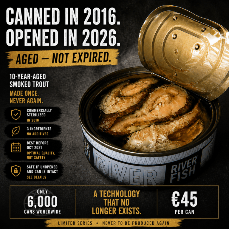 Vintage tinned smoked trout aged since 2016